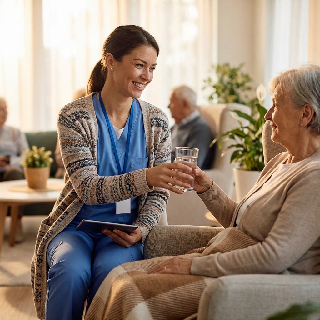 Caregiver administering medication